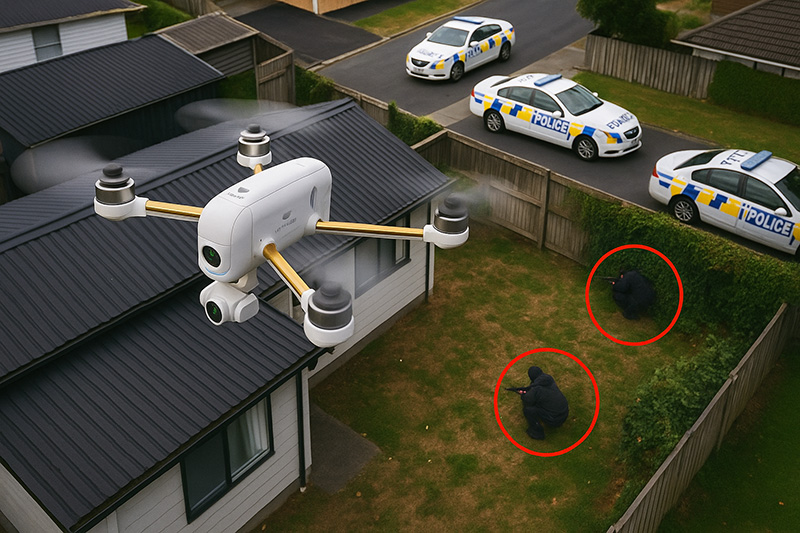Police emergency response with drone surveillance support